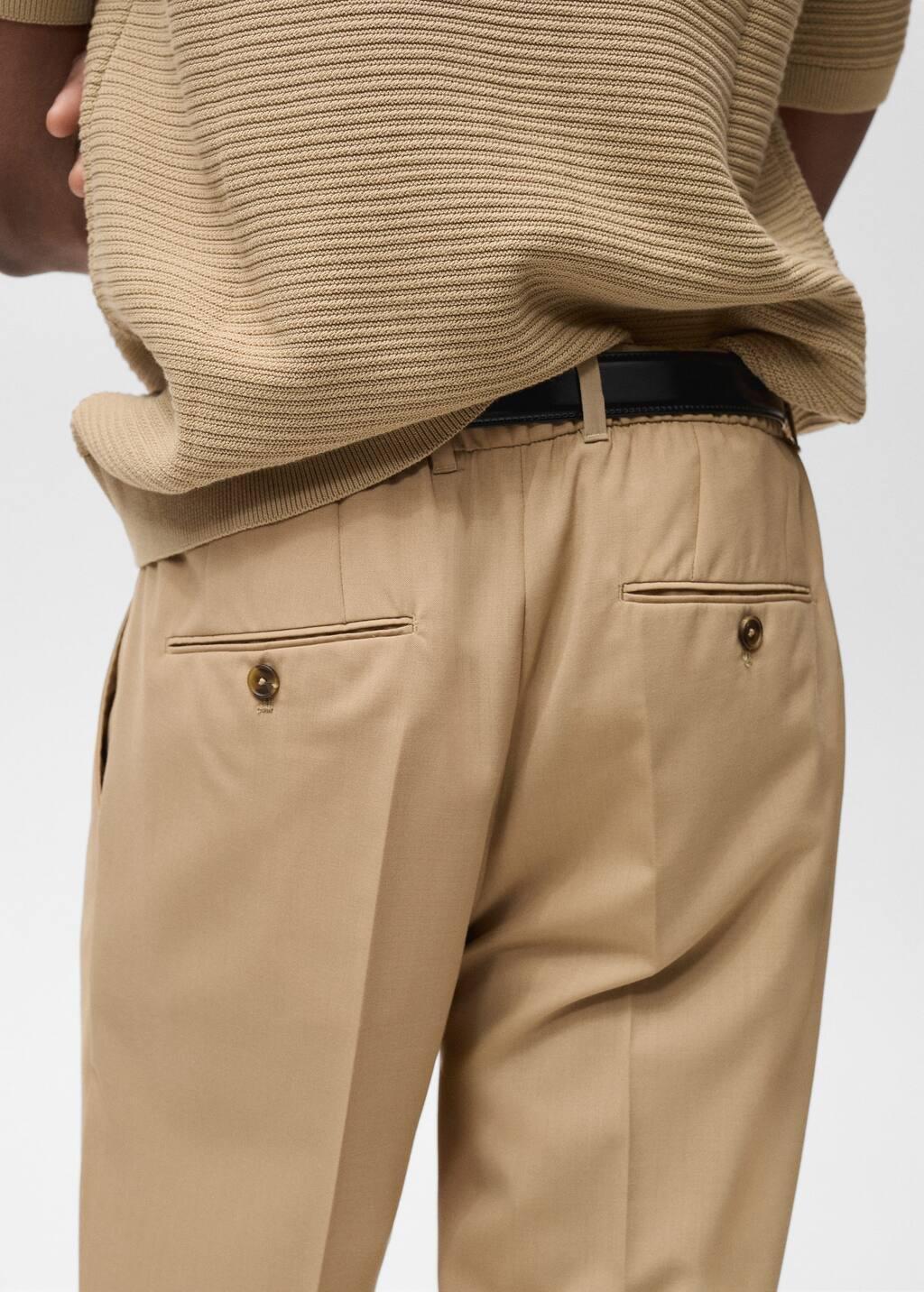 Brown Slim Fit Pleated Cool Wool Trousers, , large image number 4