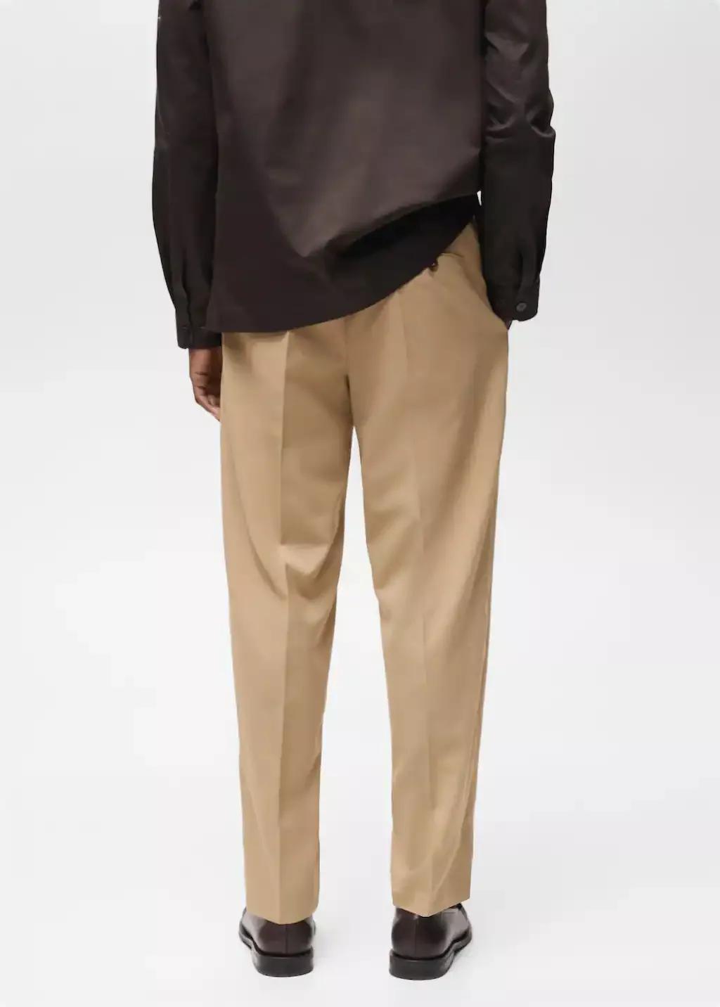 Brown Slim Fit Pleated Cool Wool Trousers, , large image number 6