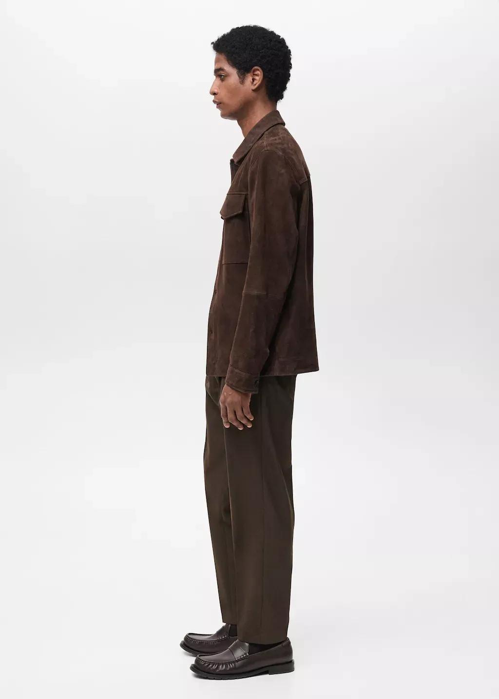 Brown Slim Fit Pleated Cool Wool Trousers, , large image number 2