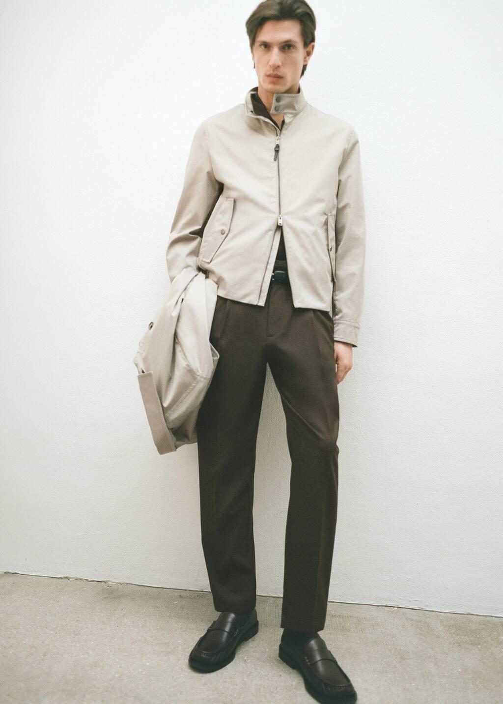 Brown Slim Fit Pleated Cool Wool Trousers, , large image number 5