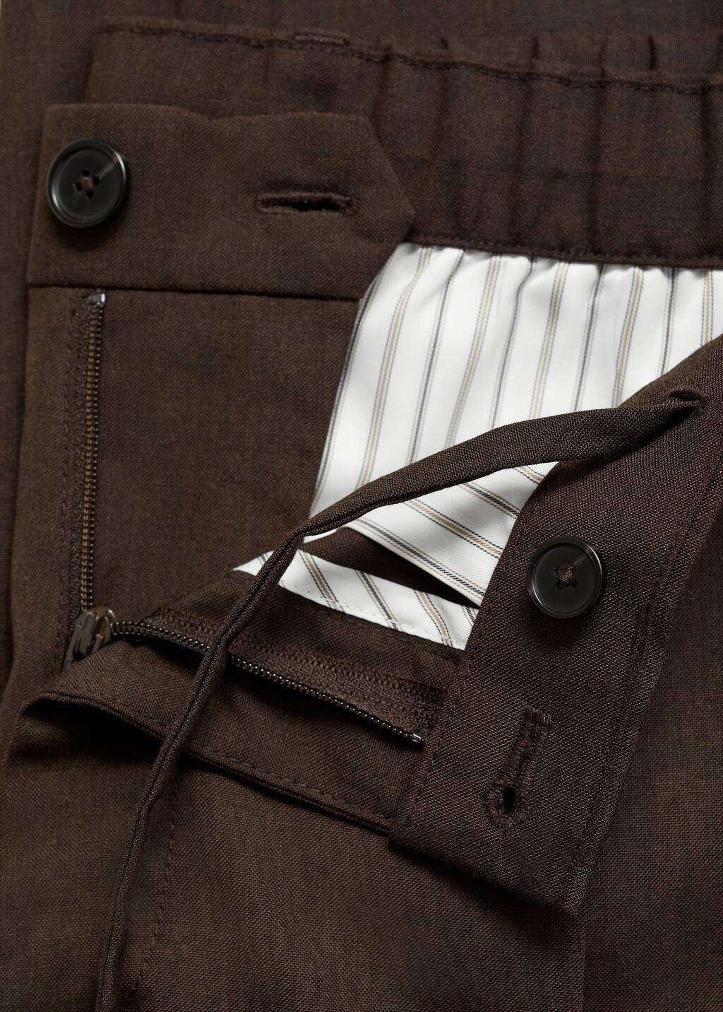 Brown Slim Fit Pleated Cool Wool Trousers, , large image number 6