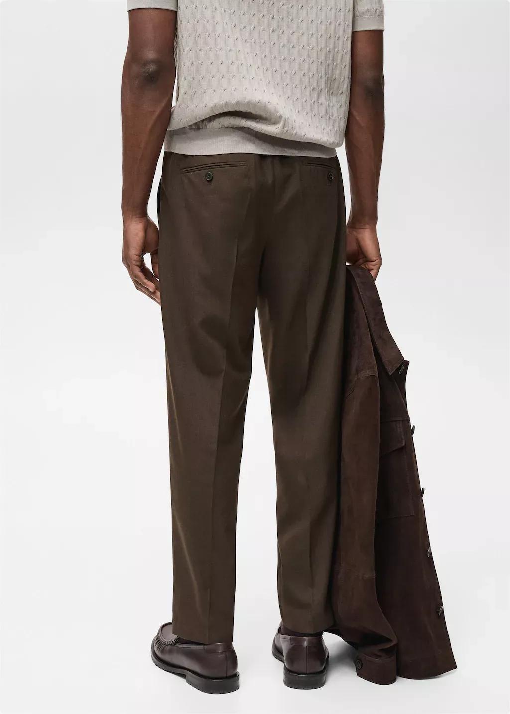 Brown Slim Fit Pleated Cool Wool Trousers, , large image number 7
