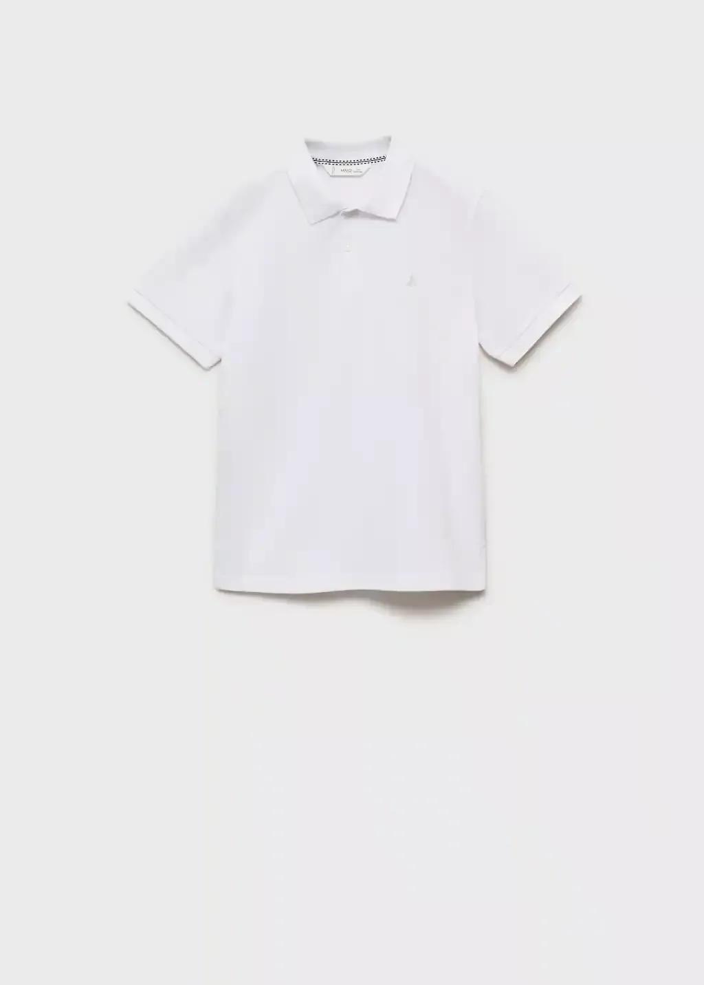 White Short-Sleeved Cotton Polo Shirt, Kids Boy, , medium