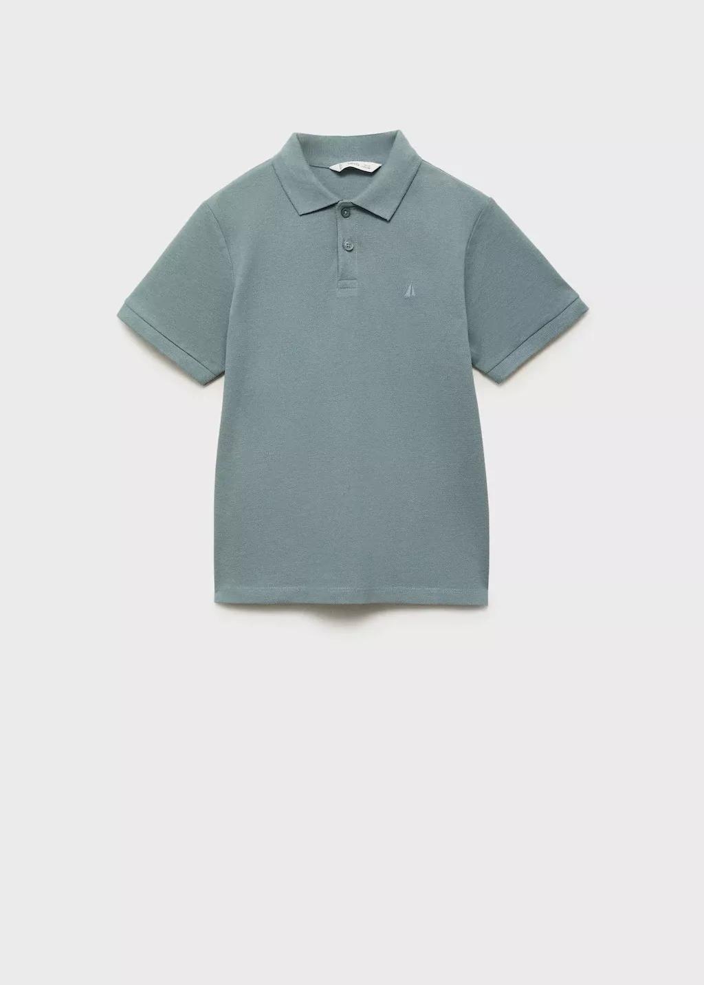 Turquoise Short-Sleeved Cotton Polo Shirt, Kids Boy, , medium