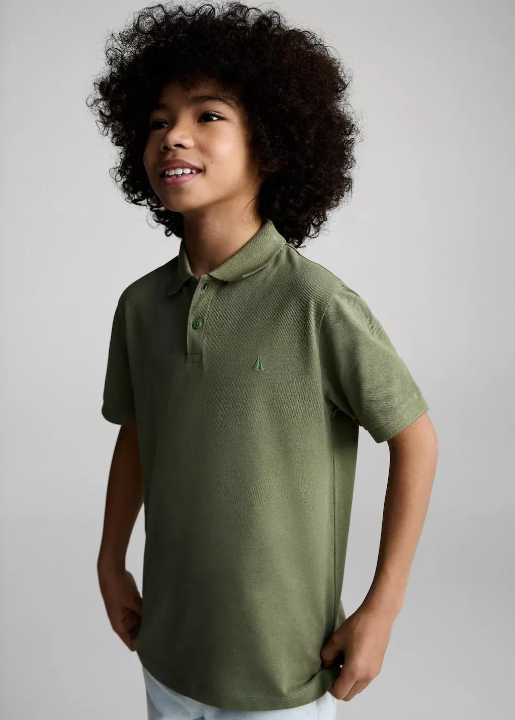 Green Short-Sleeved Cotton Polo Shirt, Kids Boy, , medium