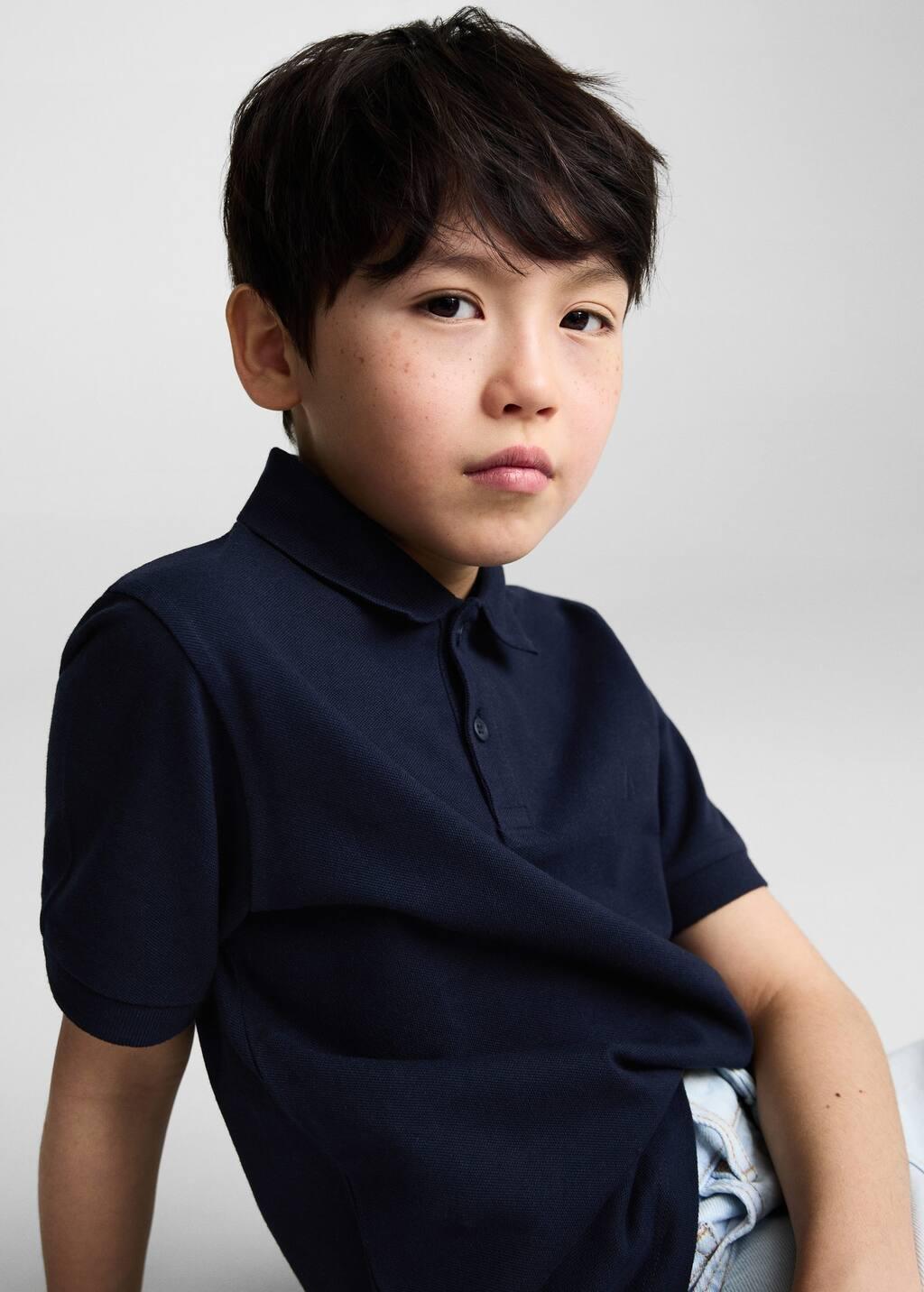 Navy Short-Sleeved Cotton Polo Shirt, Kids Boy, , large image number 1