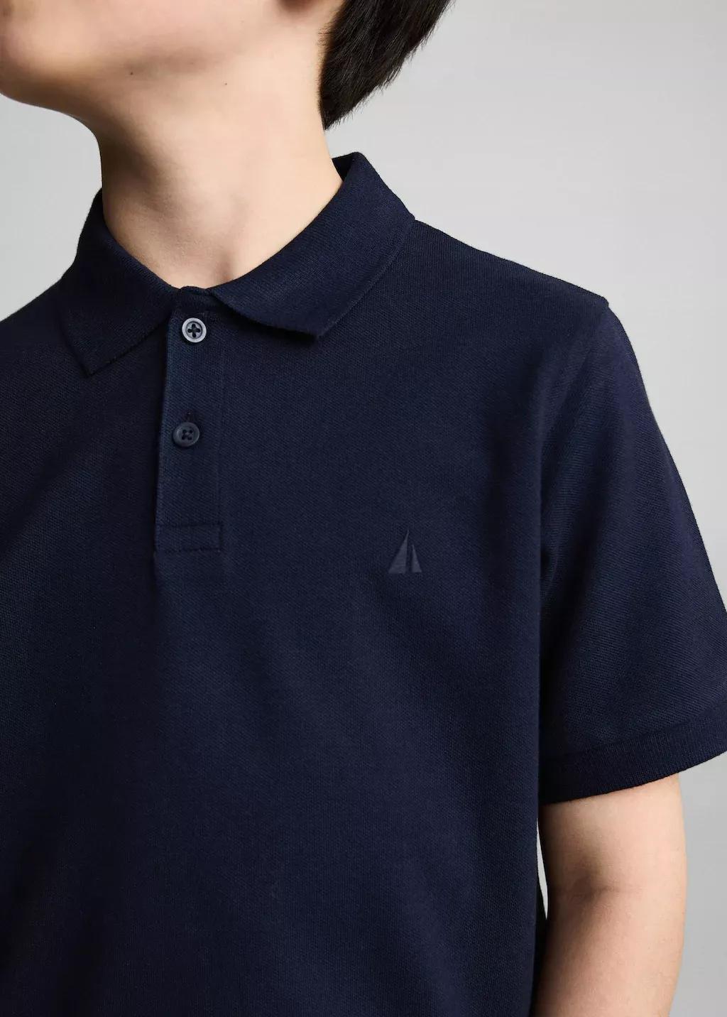 Navy Short-Sleeved Cotton Polo Shirt, Kids Boy, , large image number 2
