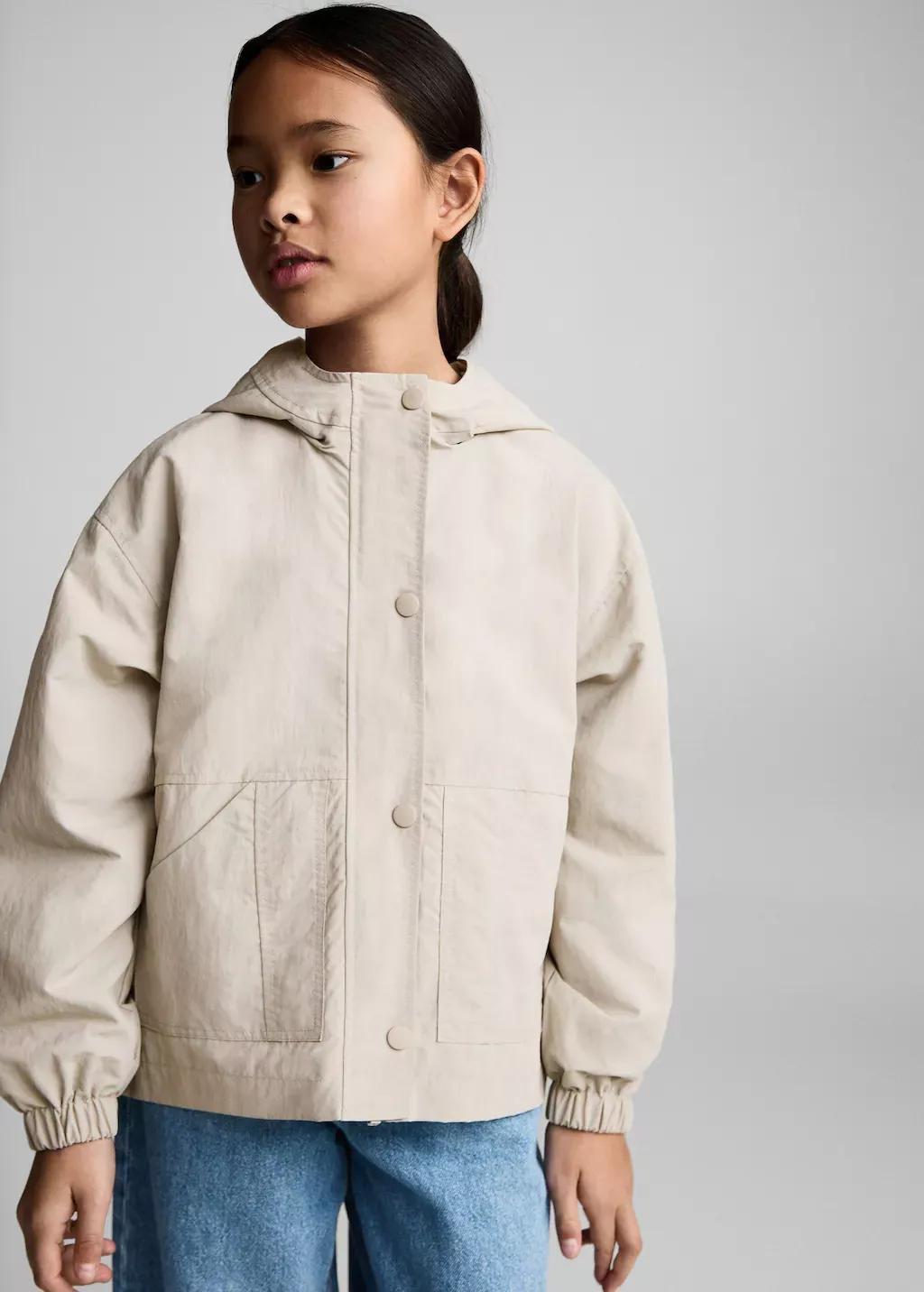 Grey Hooded Jacket, Kids Girl, , large image number 0
