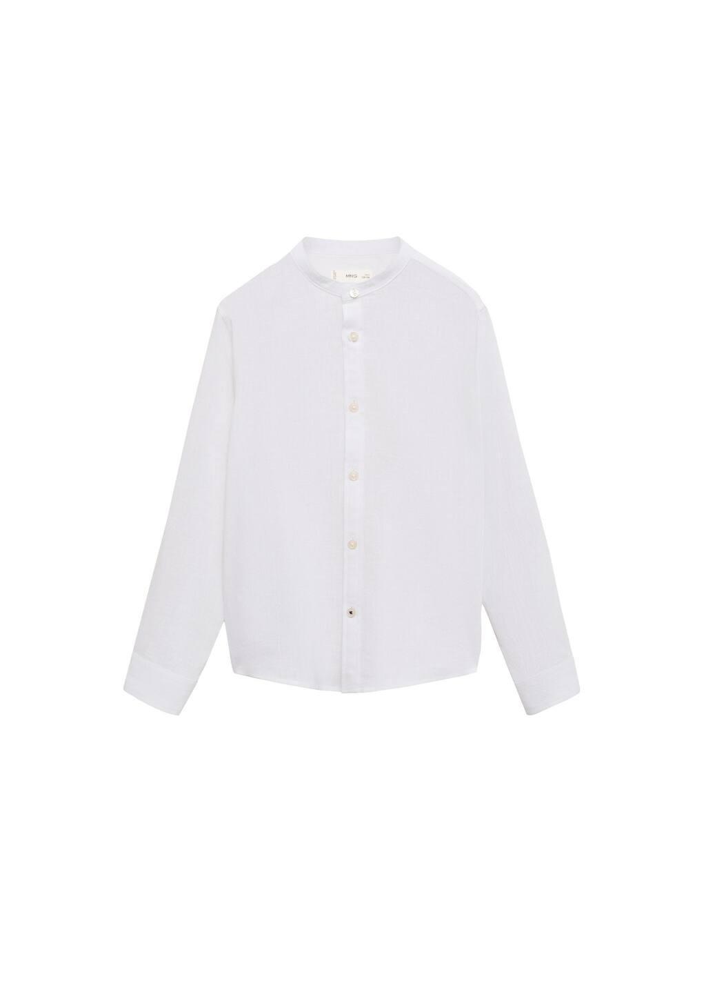 White Cotton Linen Shirt With Mandarin Collar, Kids Boy, , large image number 0