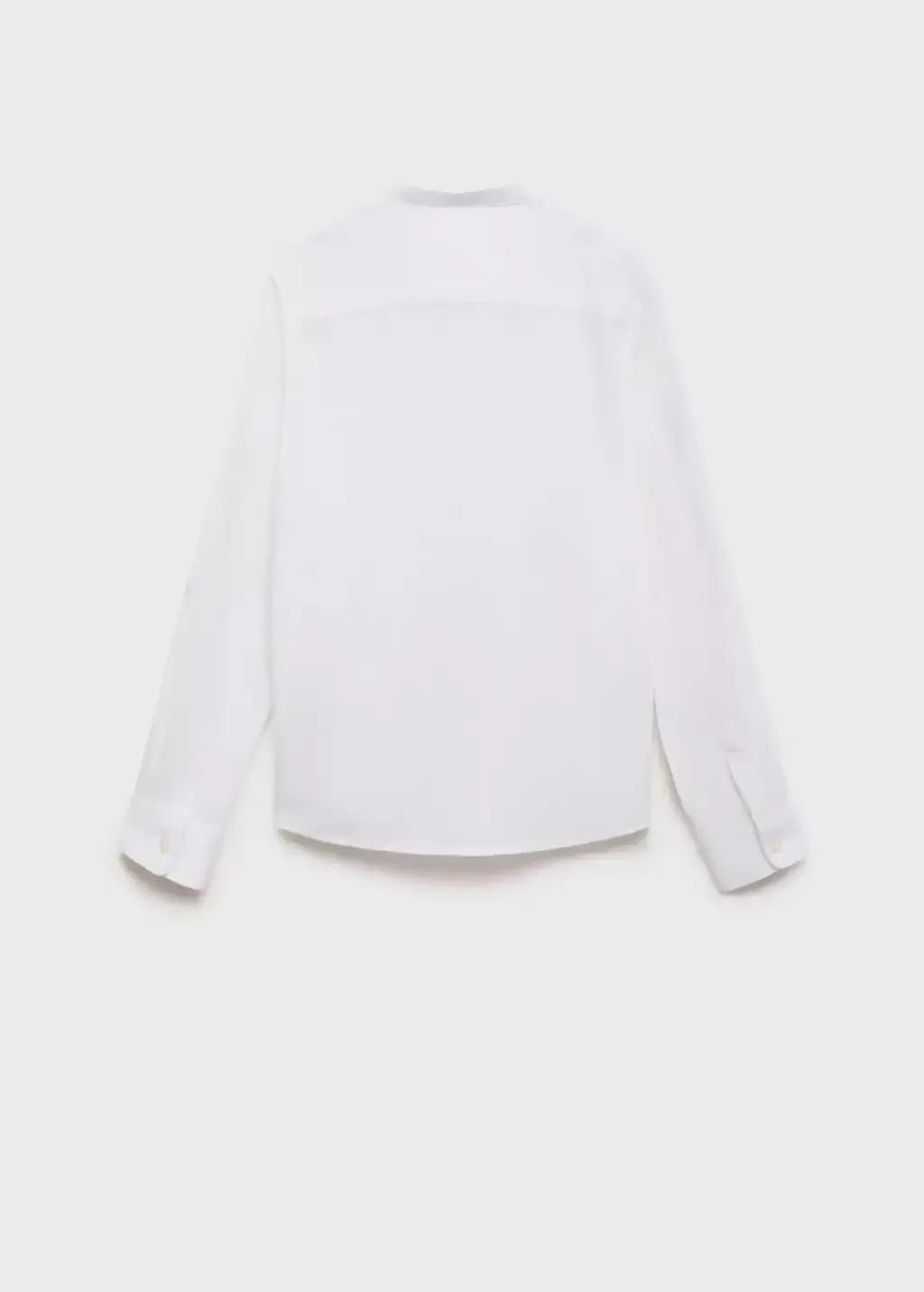 White Cotton Linen Shirt With Mandarin Collar, Kids Boy, , large image number 2