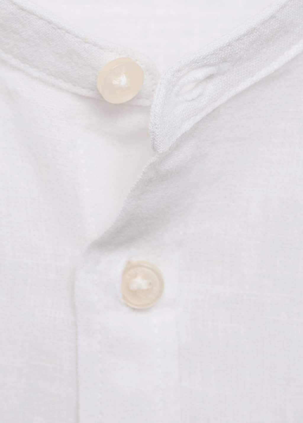 White Cotton Linen Shirt With Mandarin Collar, Kids Boy, , large image number 4