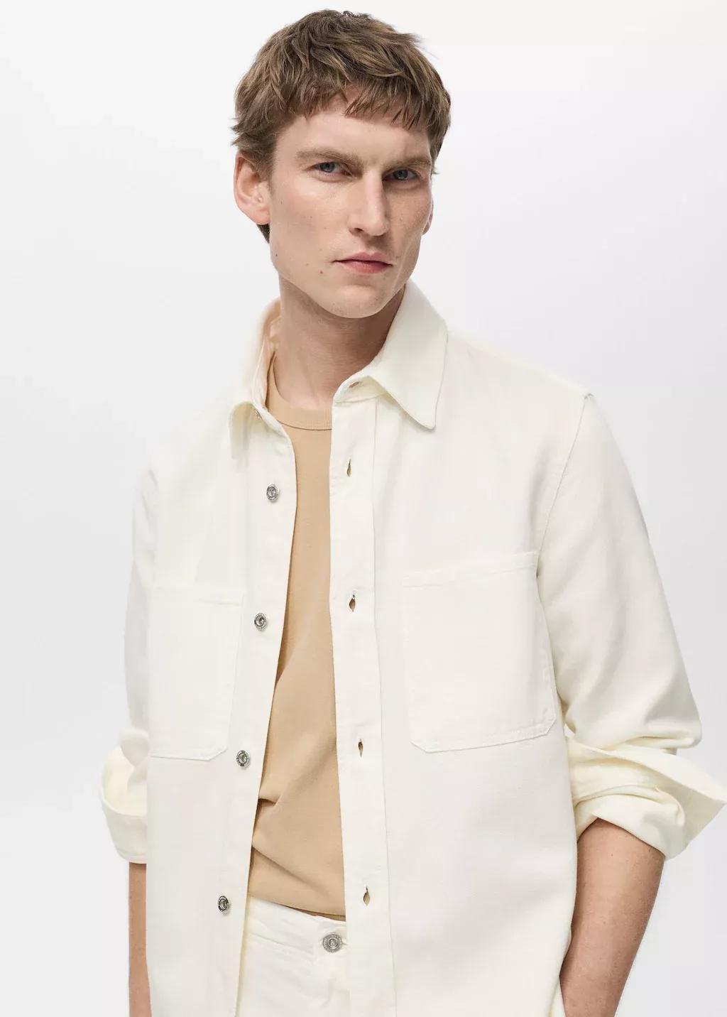 White Tencel Regular-Fit Overshirt, , large image number 3