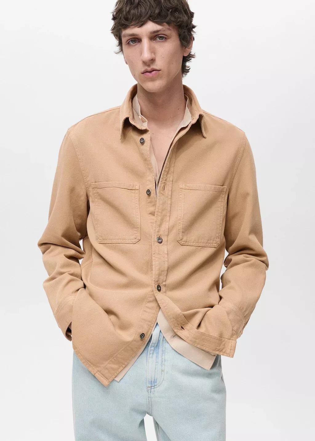 Beige Tencel Regular-Fit Overshirt, , medium