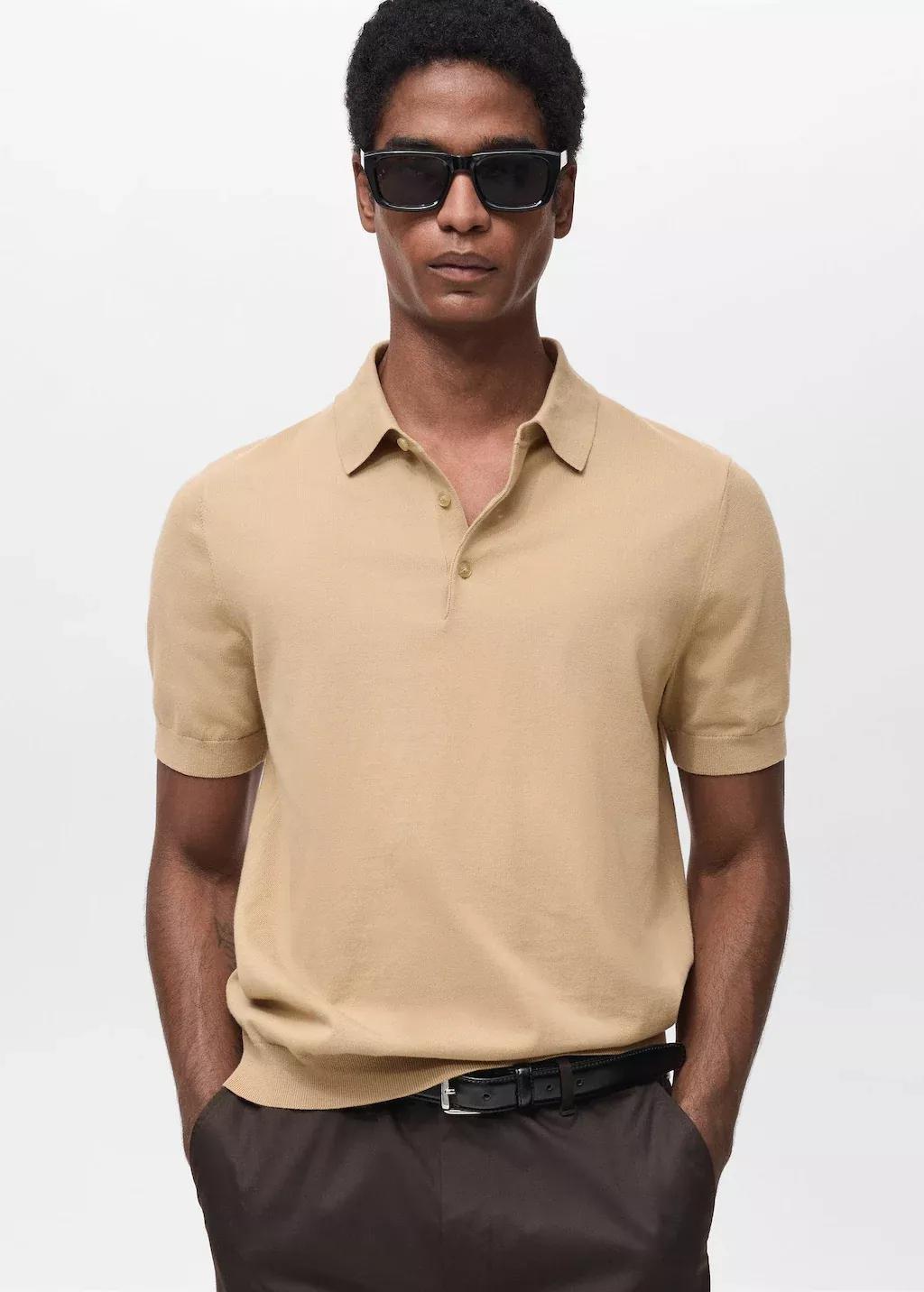 Brown 100% Cotton Fine-Knit Polo Shirt, , medium