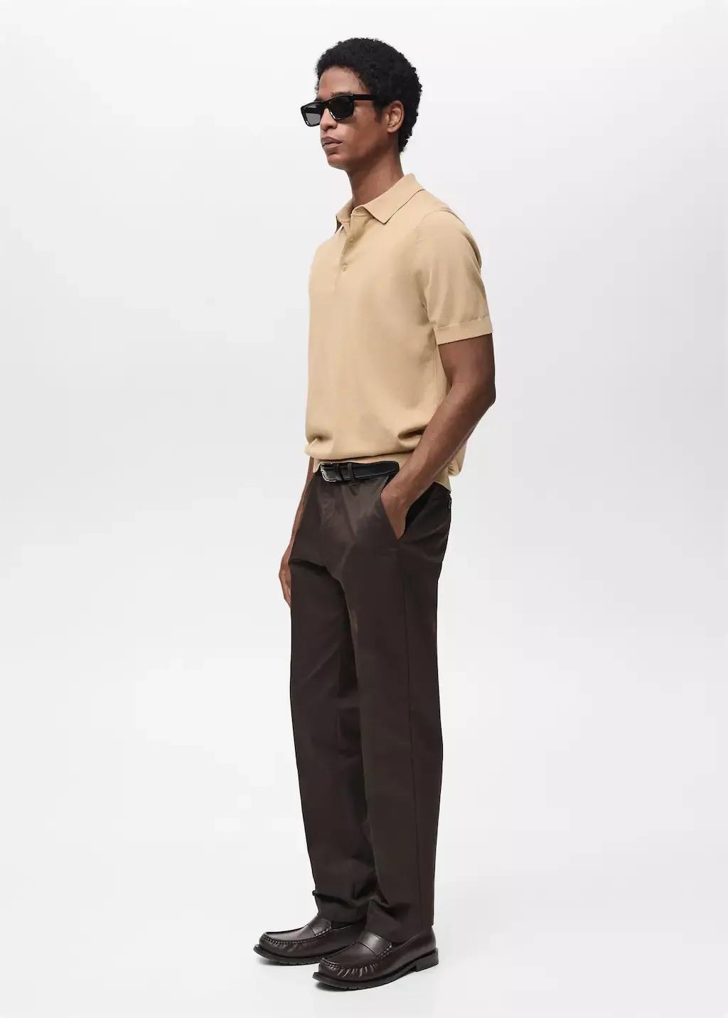 Brown 100% Cotton Fine-Knit Polo Shirt, , large image number 2