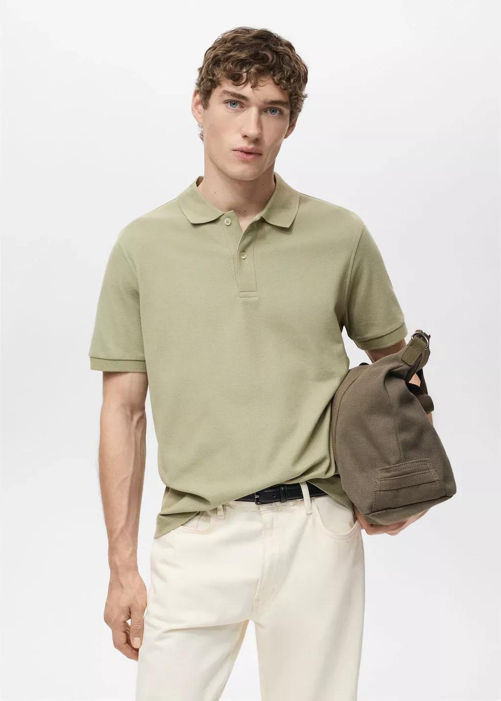 Khaki 100% Cotton Regular-Fit Polo Shirt, , medium