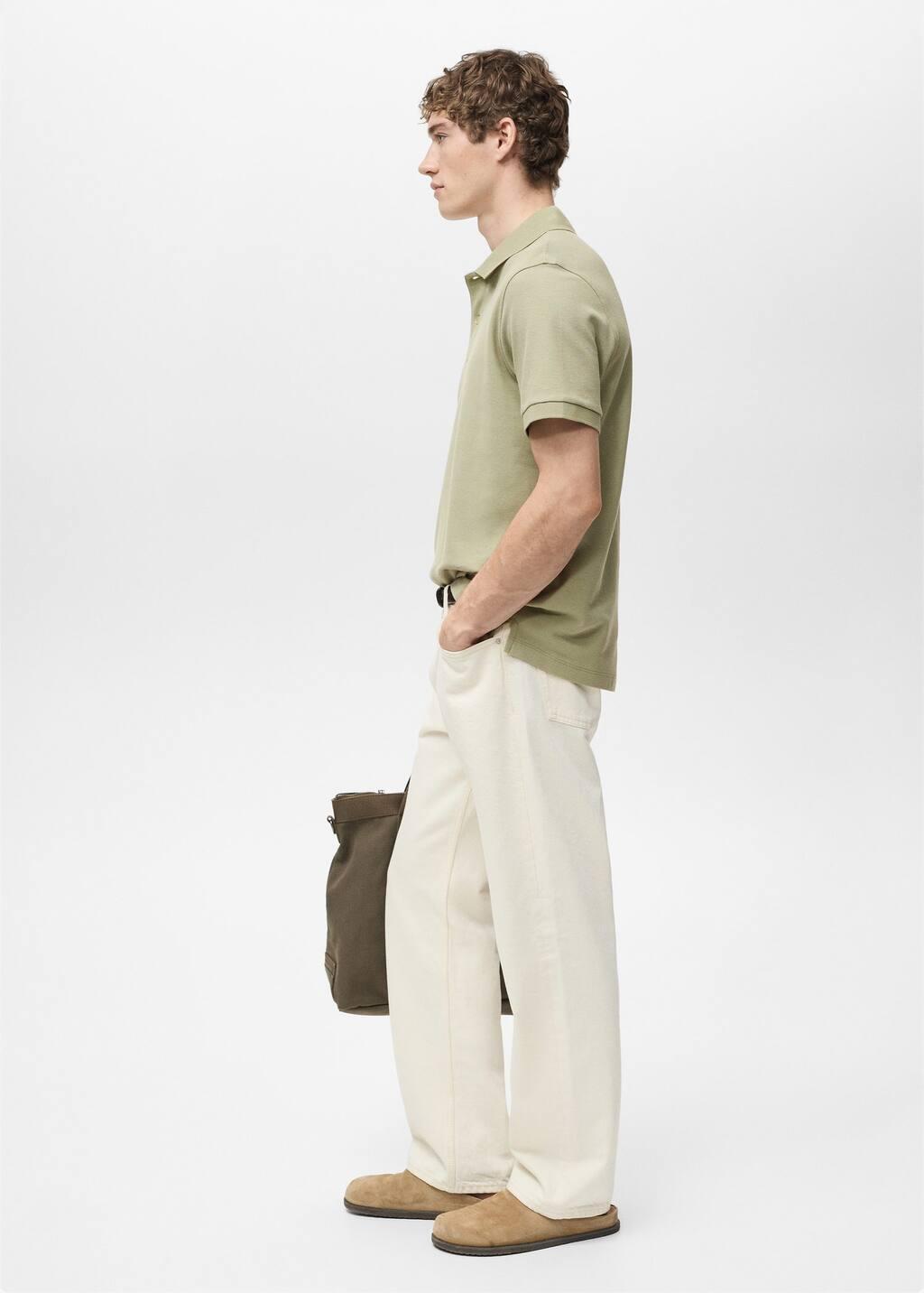 Khaki 100% Cotton Regular-Fit Polo Shirt, , large image number 2