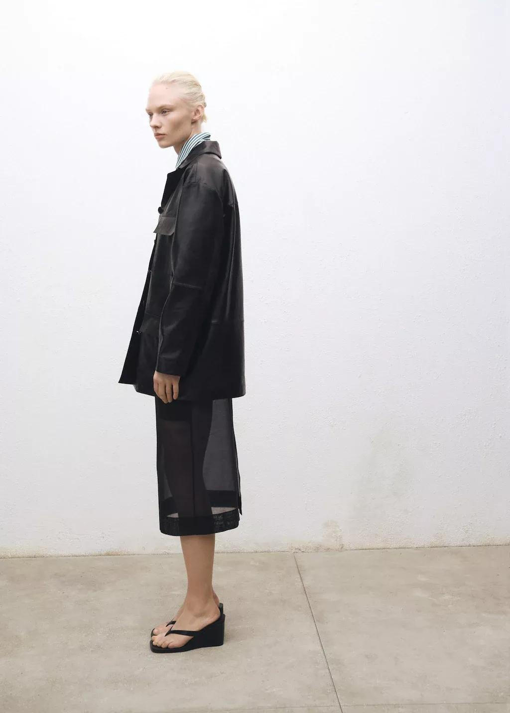 Black Semi-Transparent Silk Midi-Skirt, , large image number 1