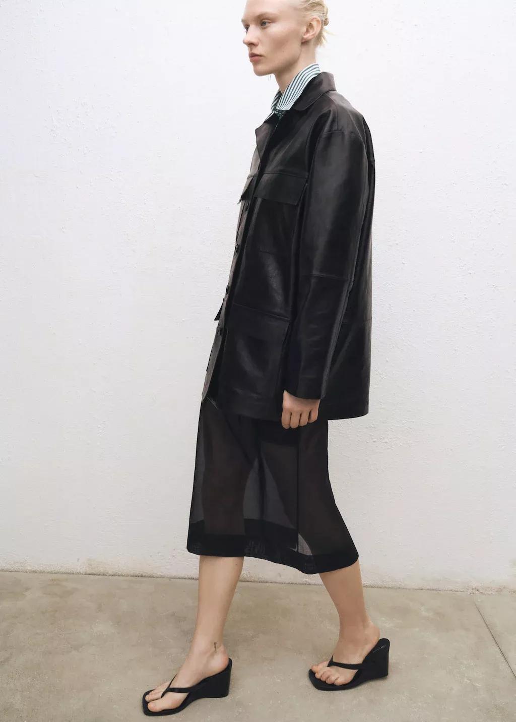 Black Semi-Transparent Silk Midi-Skirt, , large image number 2
