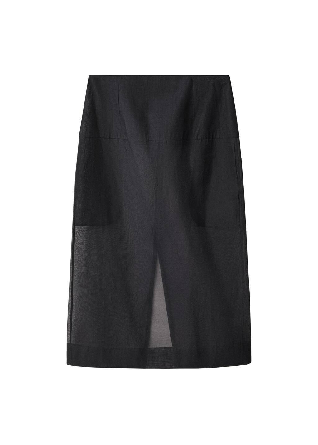 Black Semi-Transparent Silk Midi-Skirt, , large image number 3