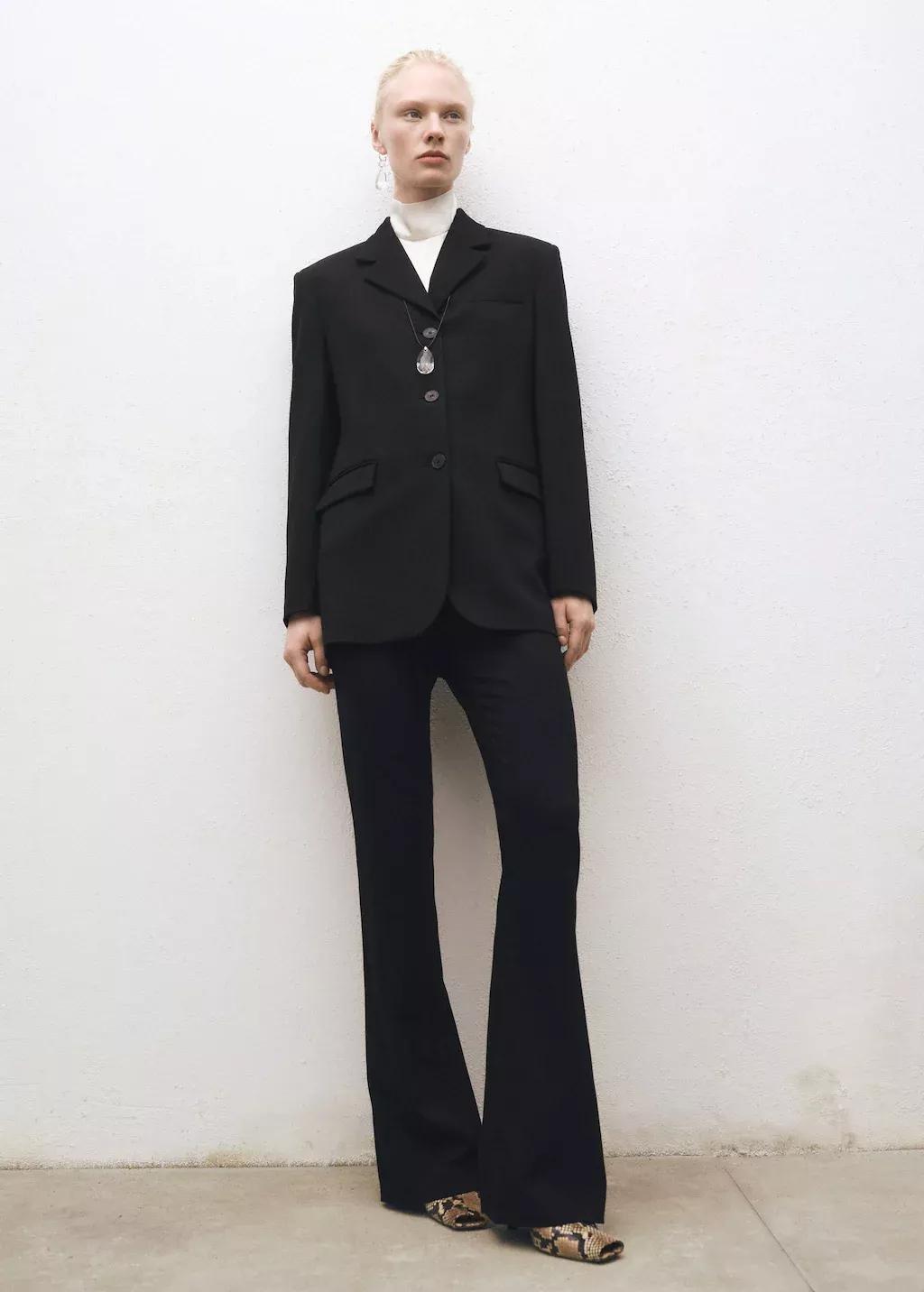 Black Straight Button Suit Blazer, , large image number 1