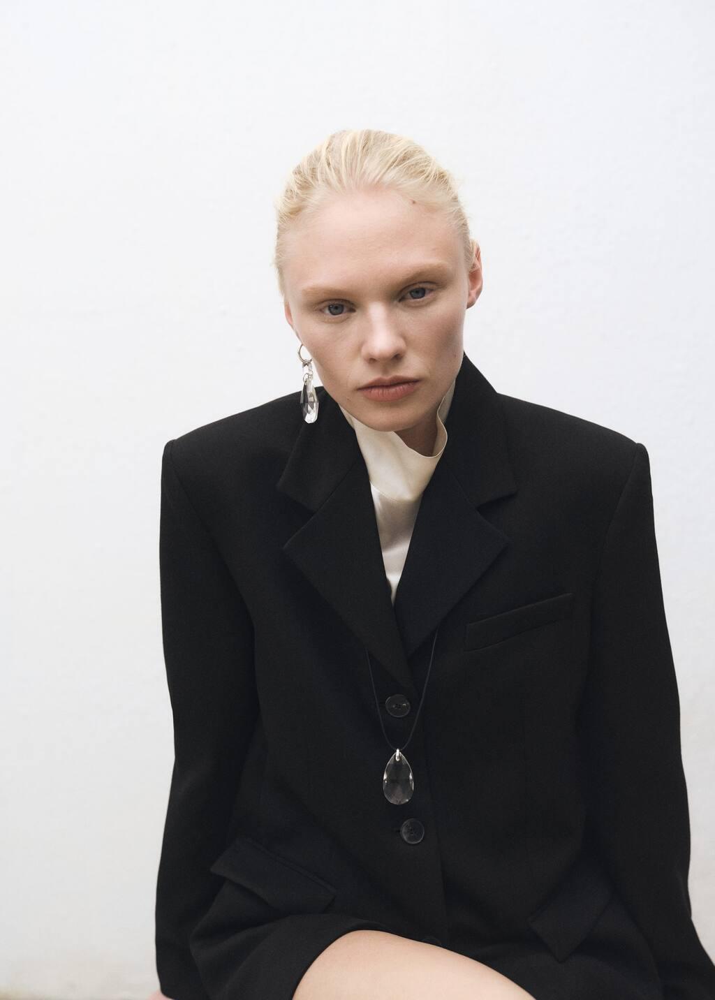Black Straight Button Suit Blazer, , large image number 2