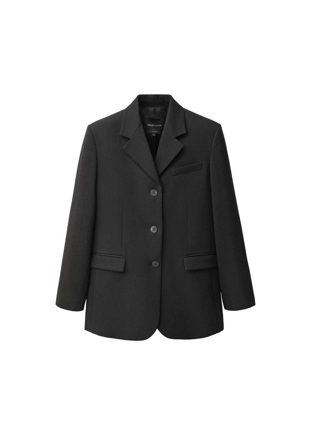 Black Straight Button Suit Blazer, , large image number 3