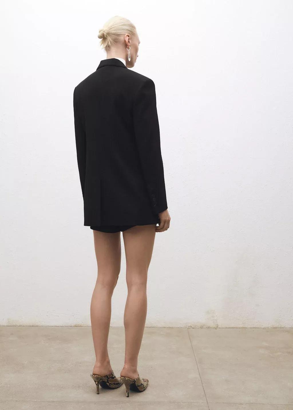 Black Straight Button Suit Blazer, , large image number 5