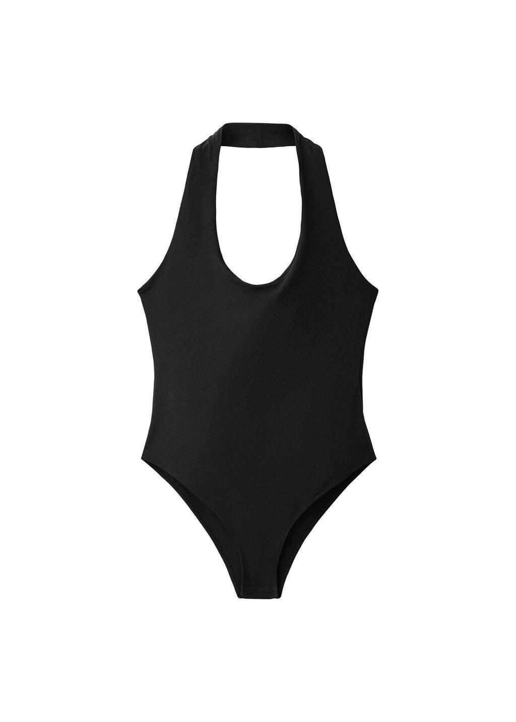 Black Open-Back Halter Bodysuit, , large image number 3