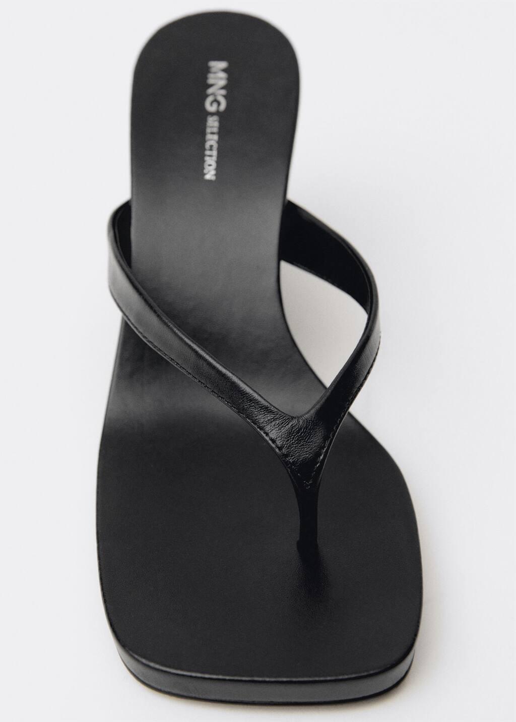 Black Wedge Leather Sandals, , large image number 2
