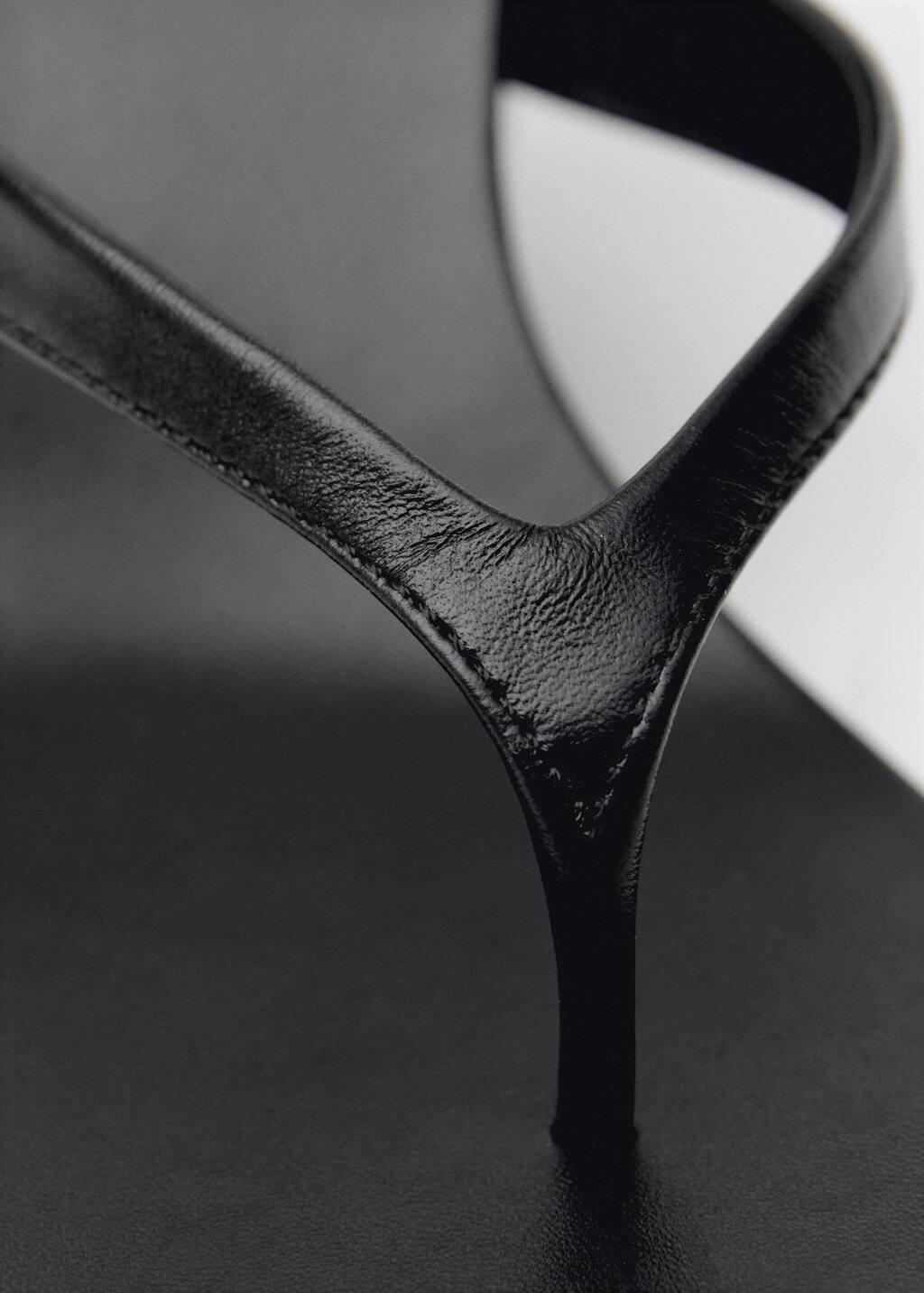 Black Wedge Leather Sandals, , large image number 4