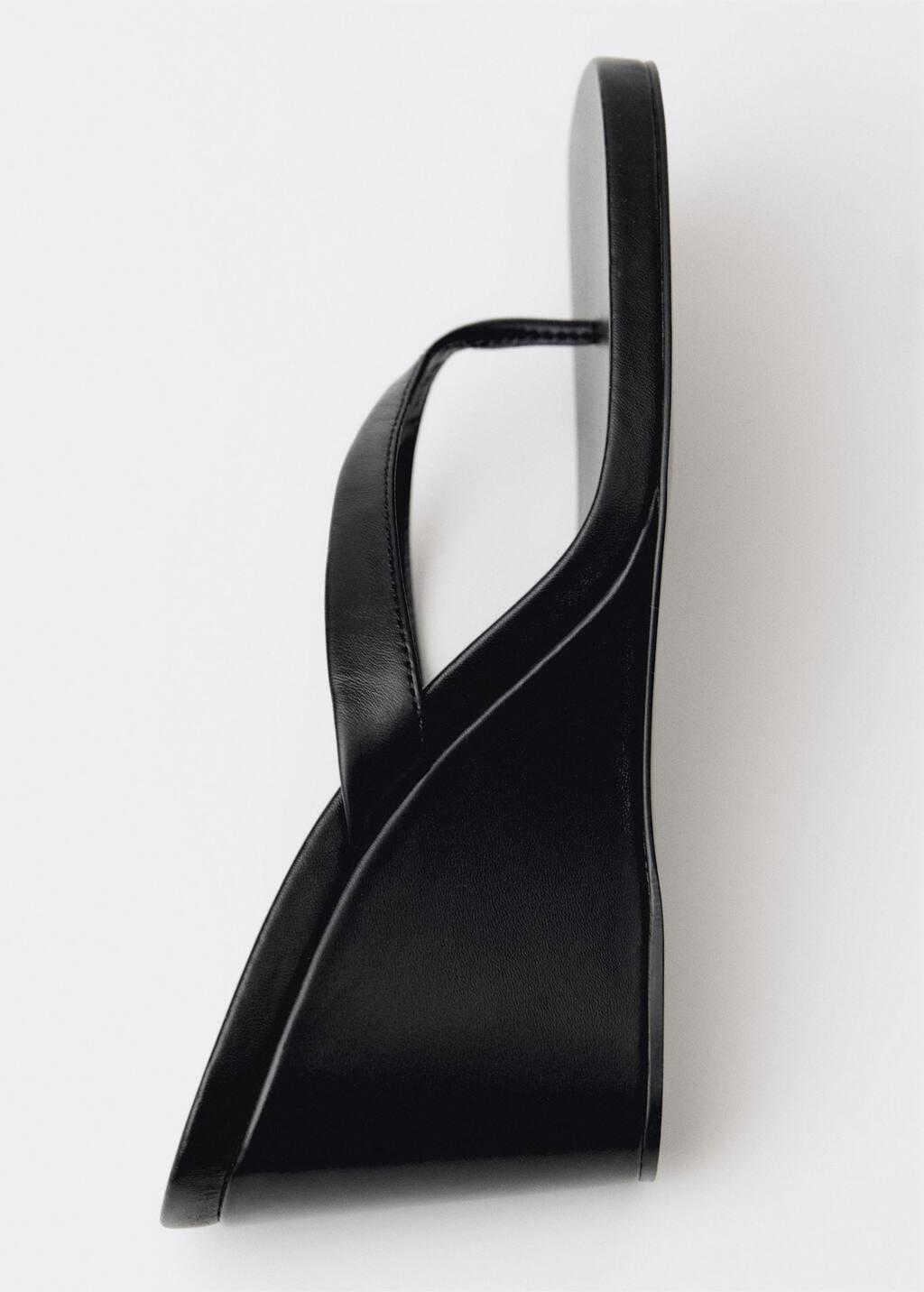 Black Wedge Leather Sandals, , large image number 5