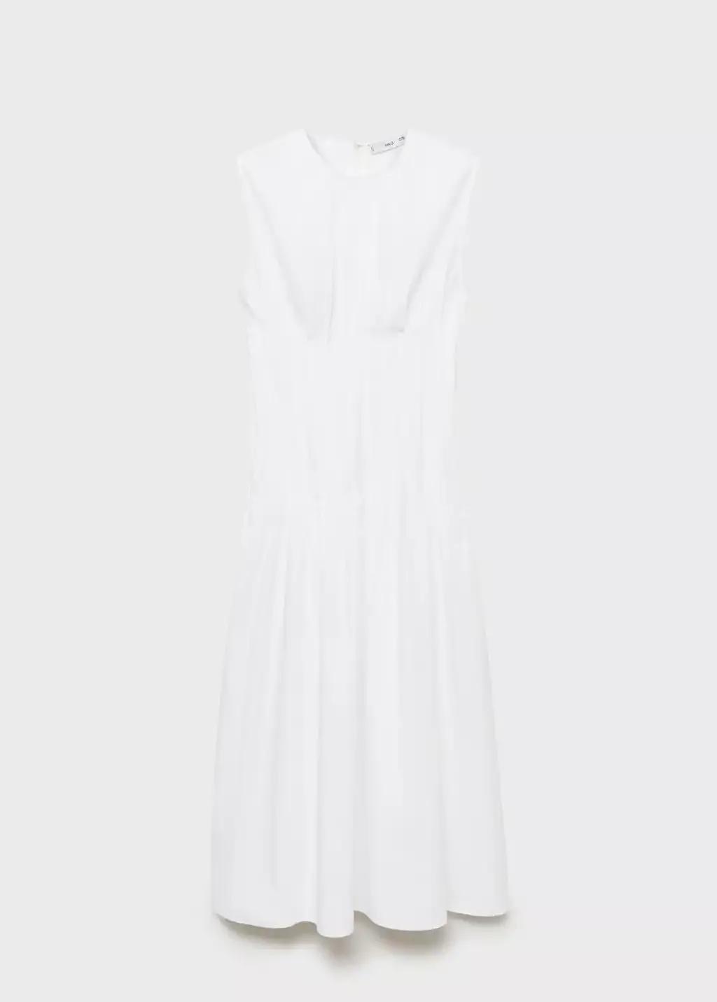 White Textured Pleated Midi, White, large image number 4