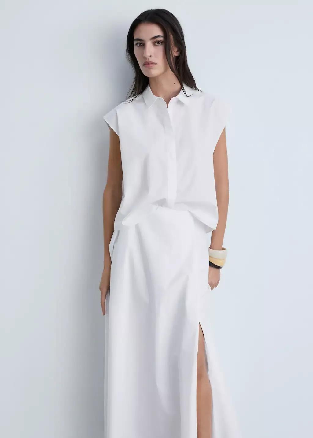 White Long Flared Skirt With Opening, , large image number 0