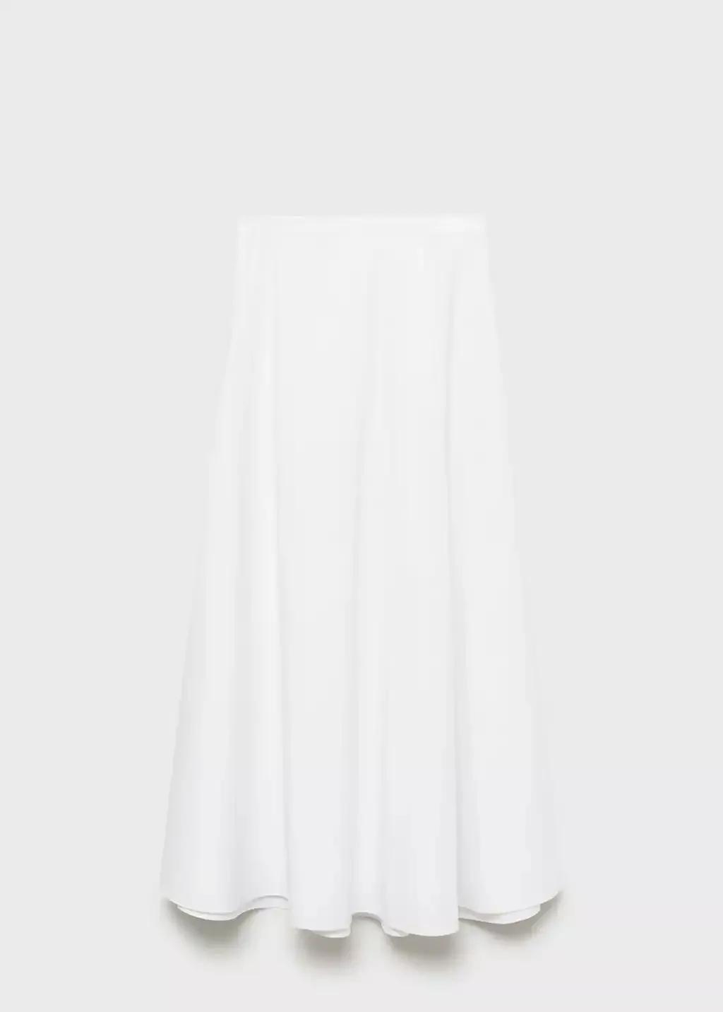 White Long Flared Skirt With Opening, , large image number 3