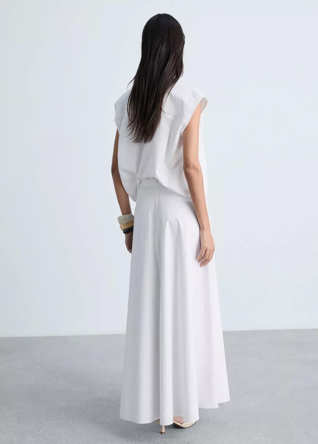 White Long Flared Skirt With Opening, , large image number 5