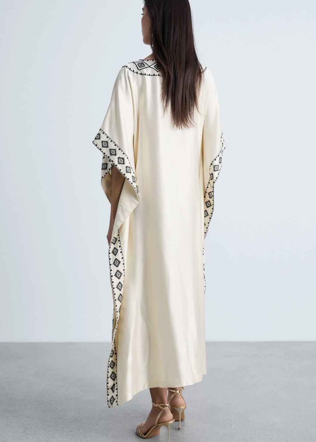 Beige Embroidered Satin Kaftan, , large image number 4