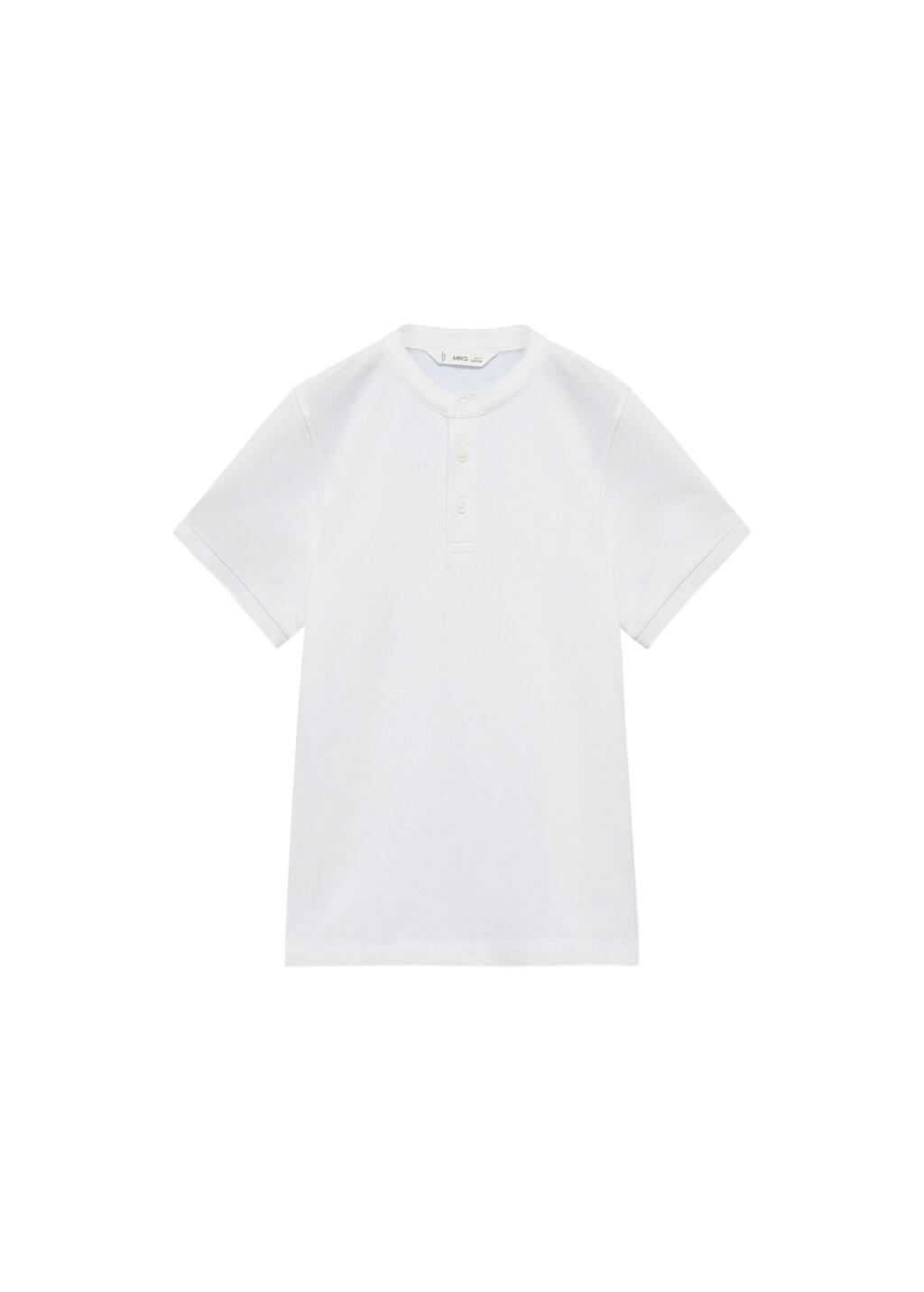 White Mao Collar Polo Shirt, Kids Boys, , medium