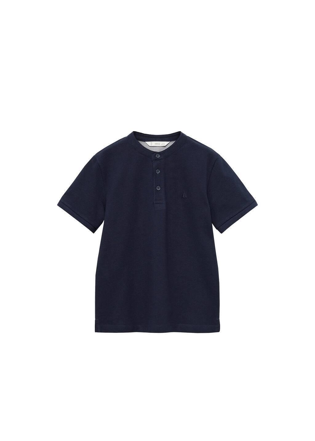 Navy Mao Collar Polo Shirt, Kids Boys, , medium
