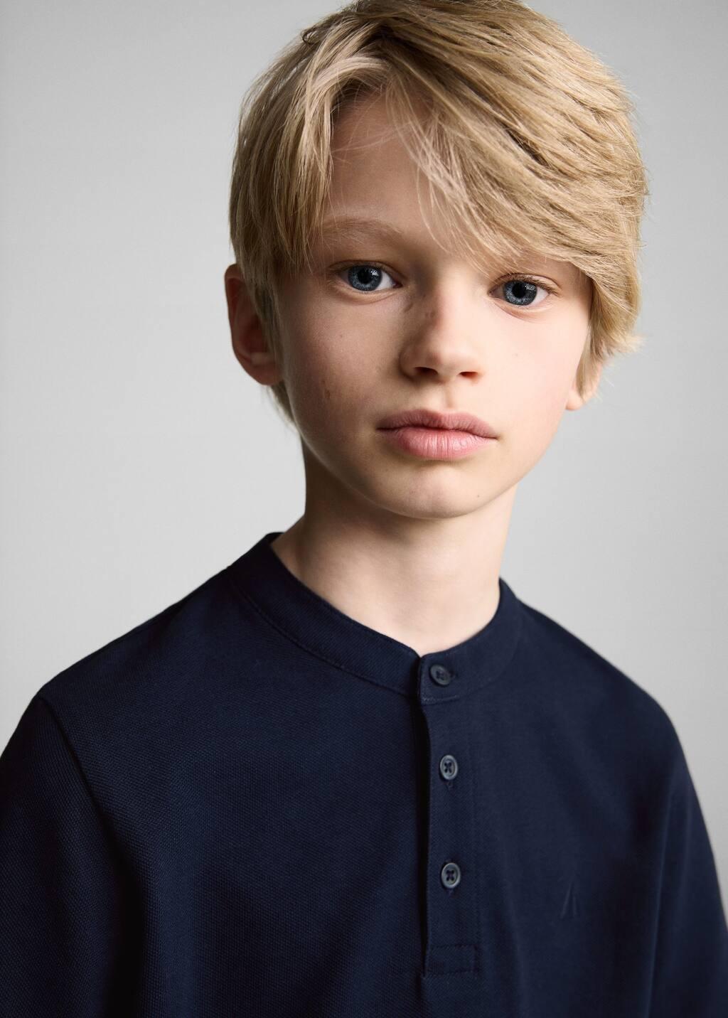 Navy Mao Collar Polo Shirt, Kids Boys, , large image number 3