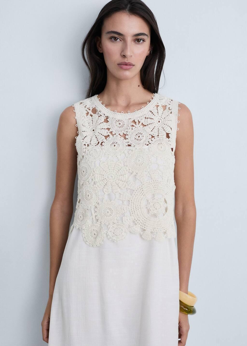 White Crochet Top Midi Dress, Natural White, large image number 0
