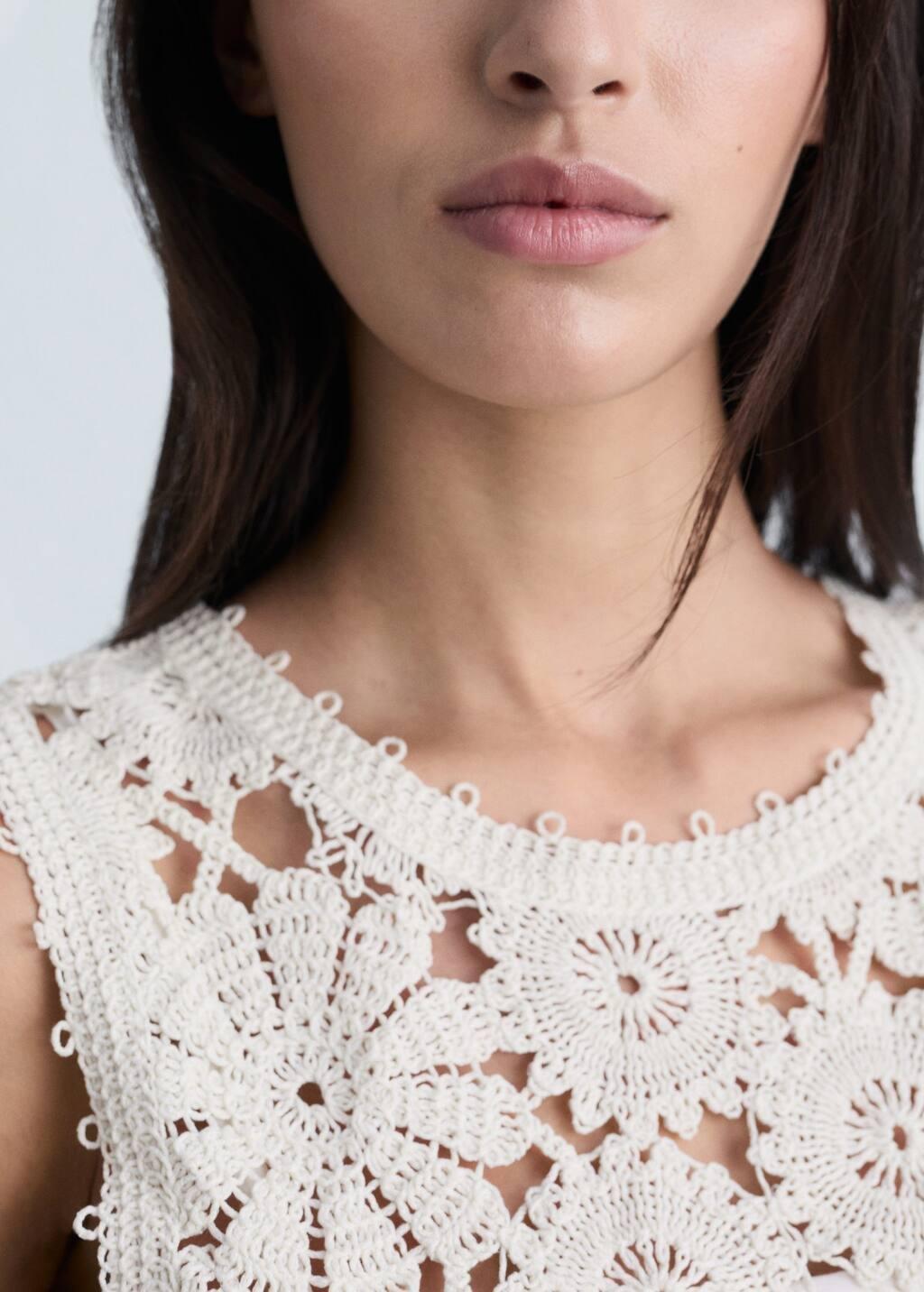 White Crochet Top Midi Dress, , large image number 1