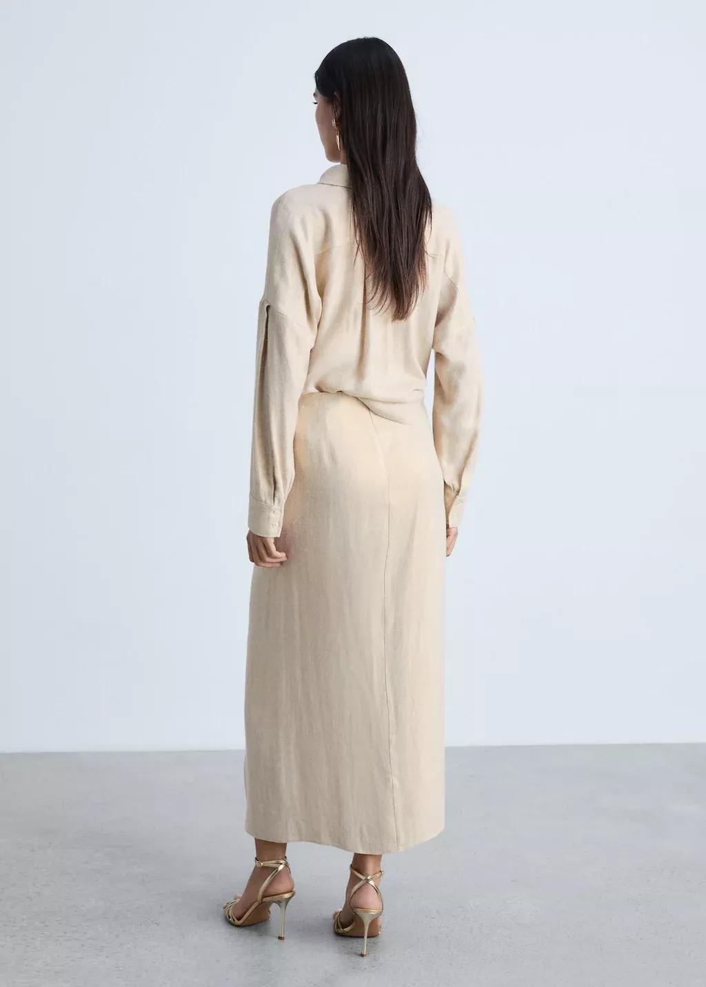 Gold Linen Blend Draped Midi Skirt, , large image number 2