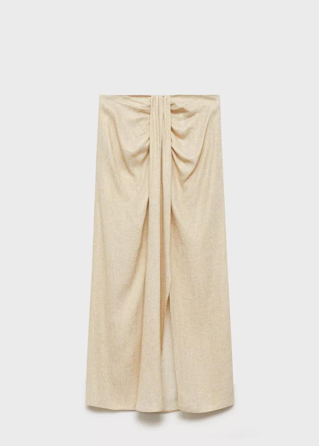 Gold Linen Blend Draped Midi Skirt, , large image number 4