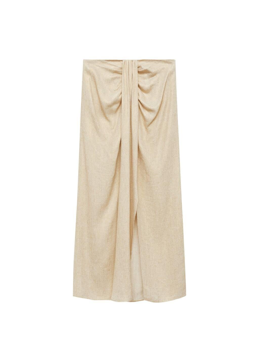 Gold Linen Blend Draped Midi Skirt, , large image number 5