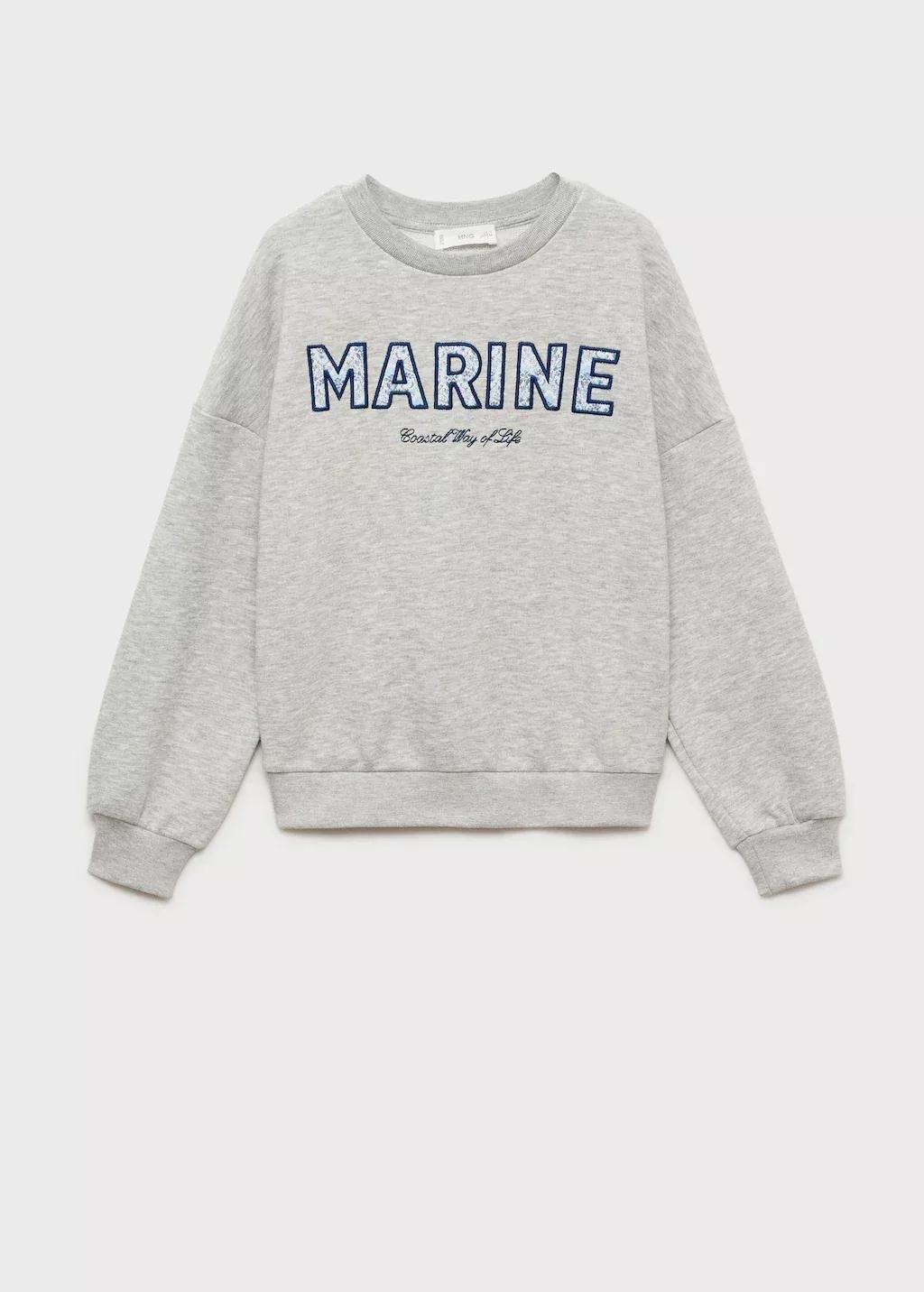 Grey Lt Pastel Cotton Sweatshirt With Embroidered Message, Kids Girl, , medium
