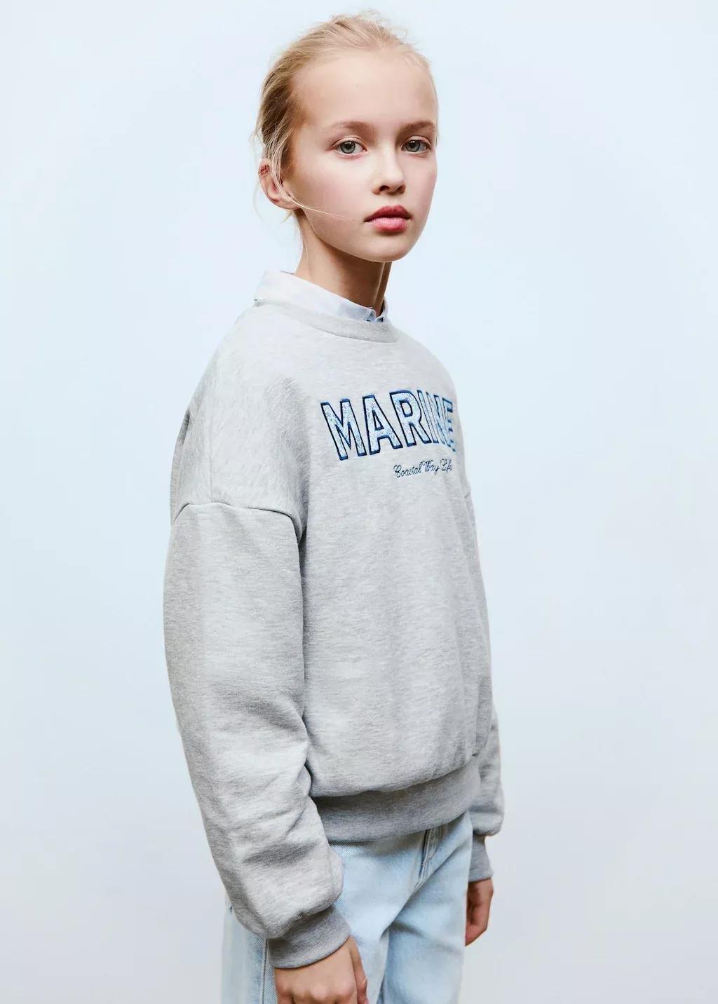 Grey Lt Pastel Cotton Sweatshirt With Embroidered Message, Kids Girl, , large image number 0