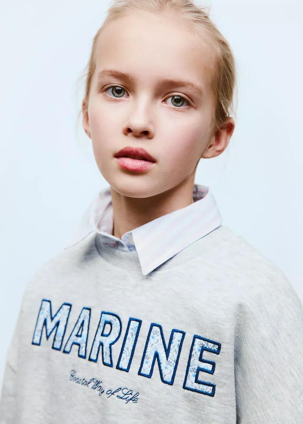 Grey Lt Pastel Cotton Sweatshirt With Embroidered Message, Kids Girl, , large image number 2