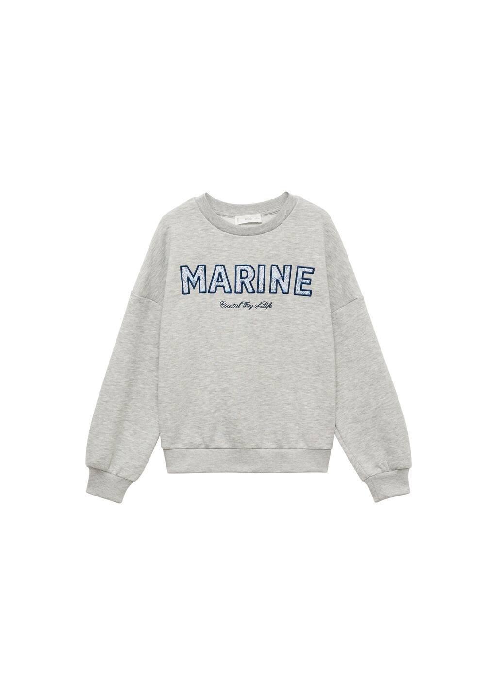 Grey Lt Pastel Cotton Sweatshirt With Embroidered Message, Kids Girl, , large image number 5