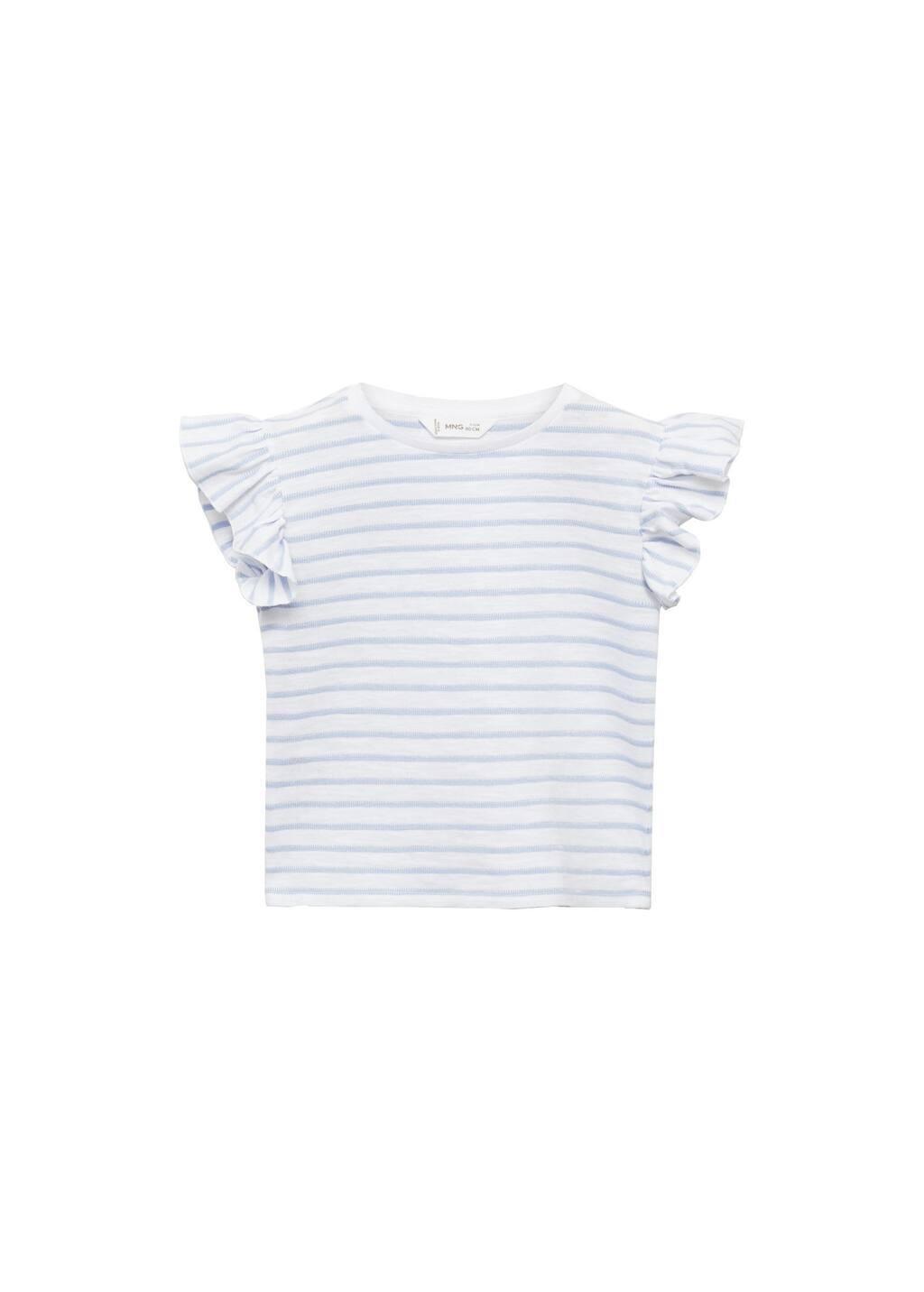 White Cotton Striped T-Shirt, Kids Girls, , medium